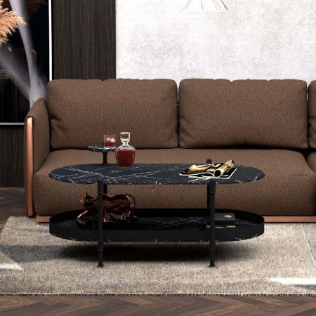 Industrial Pipe PB Rotating Layer Black Marble Coffee Table